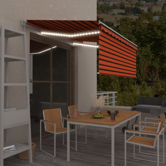 Ručně zatahovací markýza s roletou a LED 3x2,5 m oranžovo-hnědá