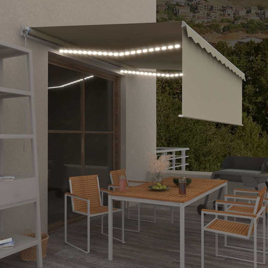 Ručně zatahovací markýza s roletou a LED 4 x 3 m krémová