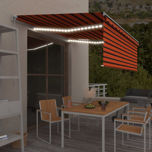Ručně zatahovací markýza s roletou a LED 4 x 3 m oranžovo-hnědá