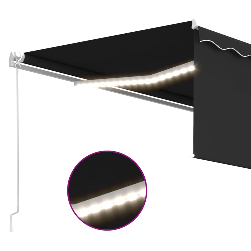 Ručně zatahovací markýza s roletou a LED 4,5 x 3 m antracitová
