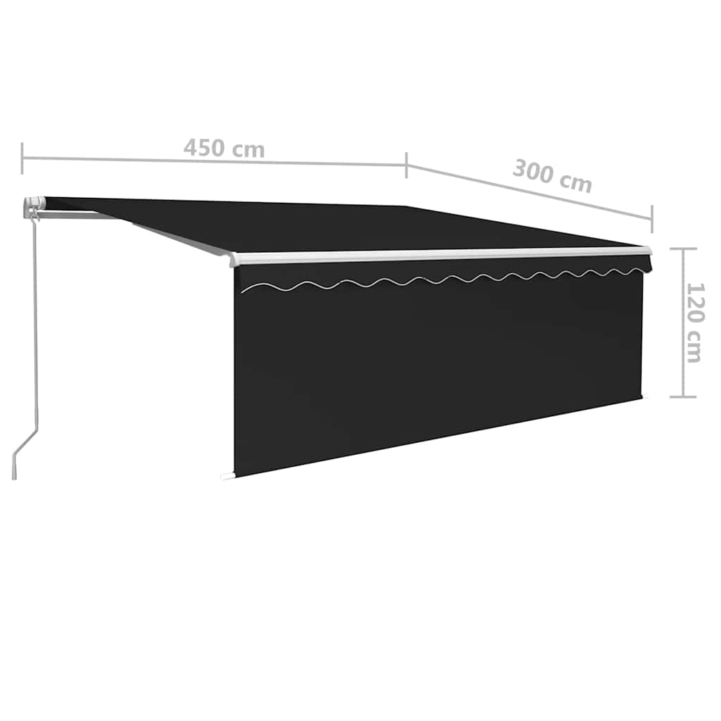 Ručně zatahovací markýza s roletou a LED 4,5 x 3 m antracitová