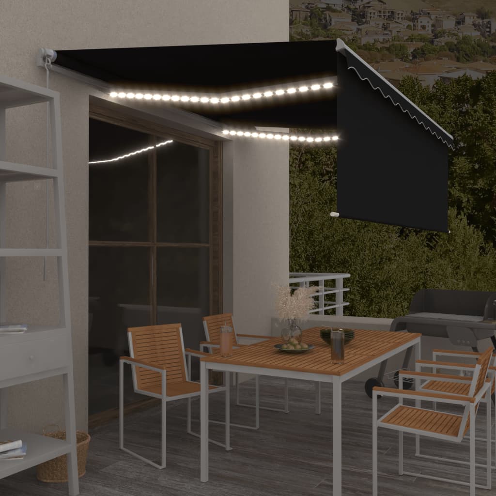 Ručně zatahovací markýza s roletou a LED 4,5 x 3 m antracitová