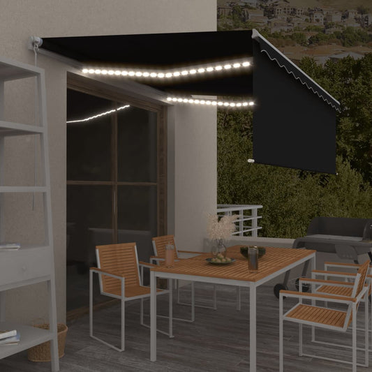 Ručně zatahovací markýza s roletou a LED 4,5 x 3 m antracitová