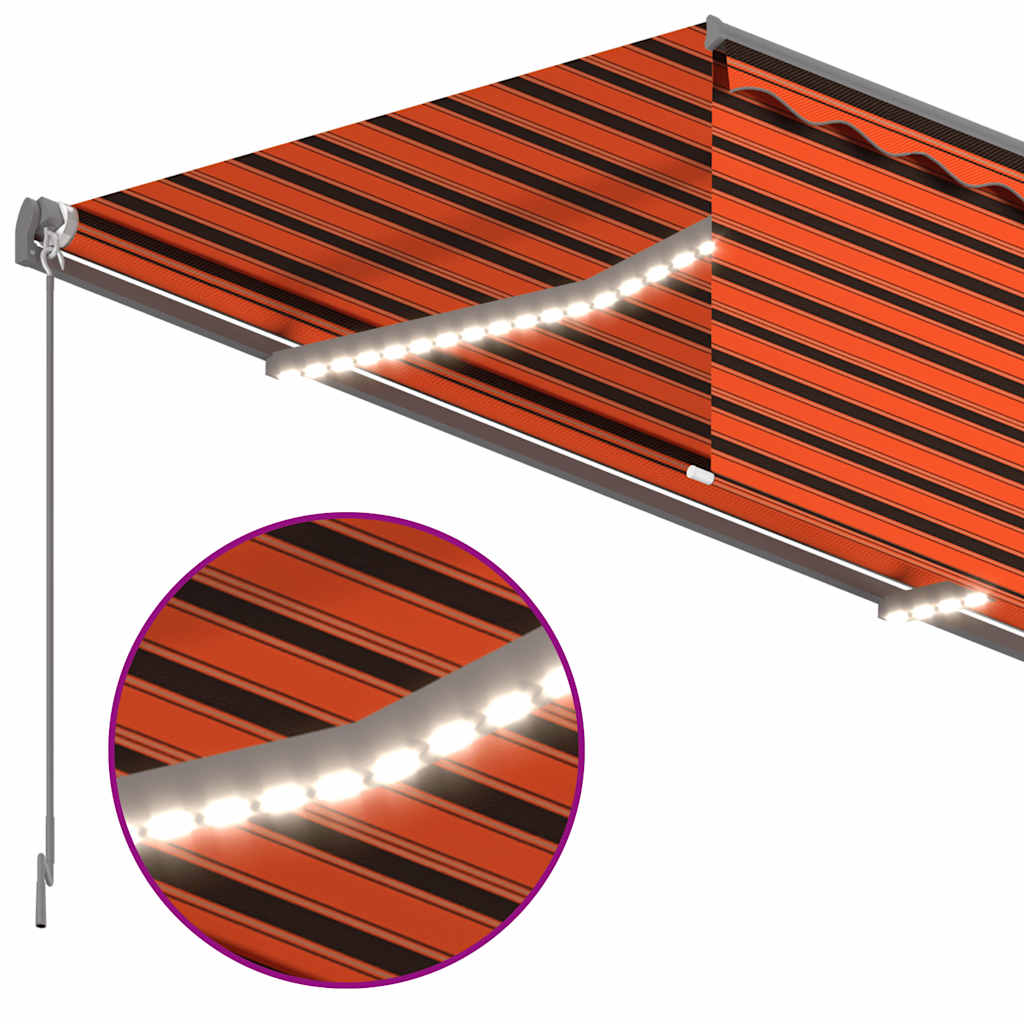 Ručně zatahovací markýza s roletou a LED 3x2,5 m oranžovo-hnědá