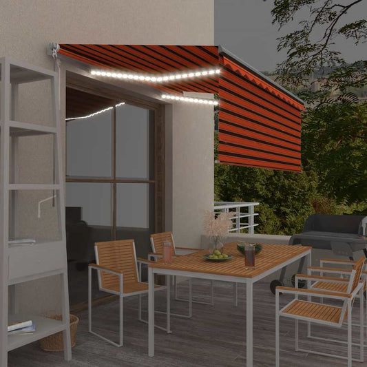 Ručně zatahovací markýza s roletou a LED 3x2,5 m oranžovo-hnědá