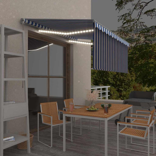 Ručně zatahovací markýza s roletou a LED 3,5 x 2,5 m modrobílá