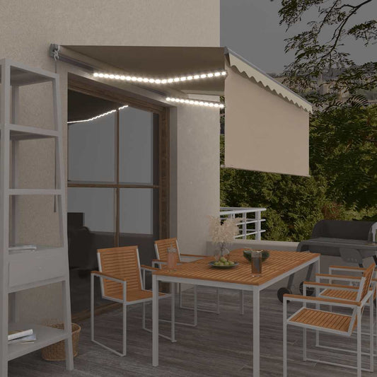 Ručně zatahovací markýza s roletou a LED 3,5 x 2,5 m krémová