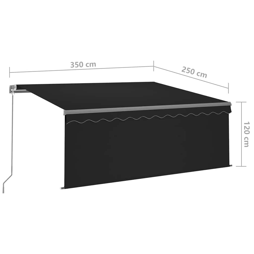 Ručně zatahovací markýza s roletou a LED 3,5x2,5 m antracitová