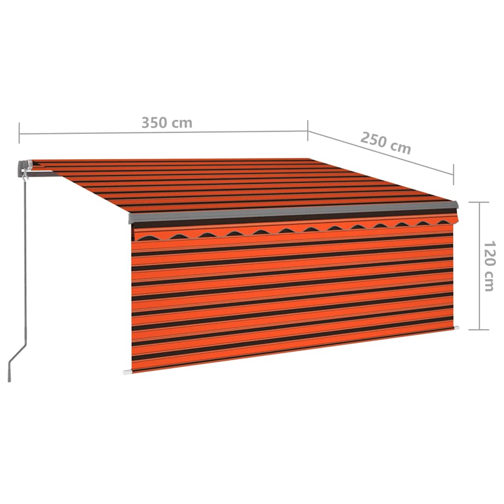 Ručně zatahovací markýza s roletou a LED 3,5x2,5m oranžovohnědá