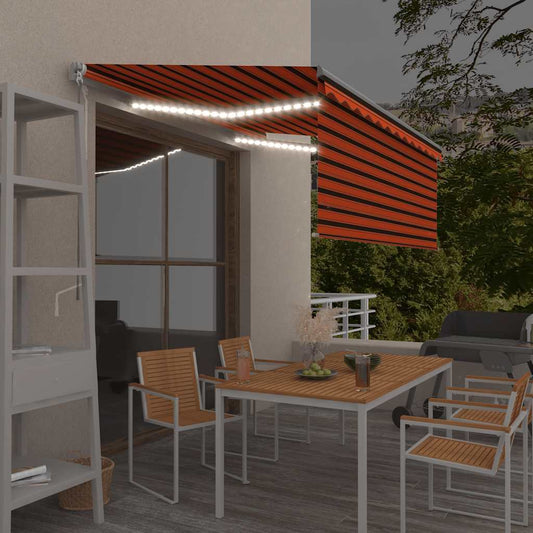 Ručně zatahovací markýza s roletou a LED 3,5x2,5m oranžovohnědá