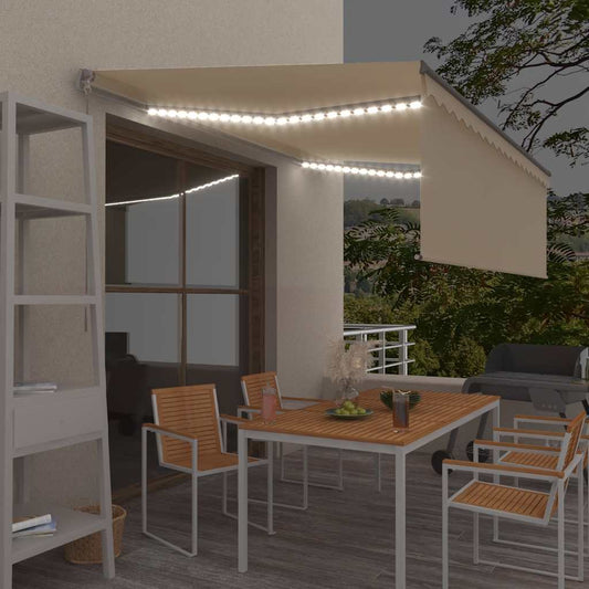 Ručně zatahovací markýza s roletou a LED 4 x 3 m krémová
