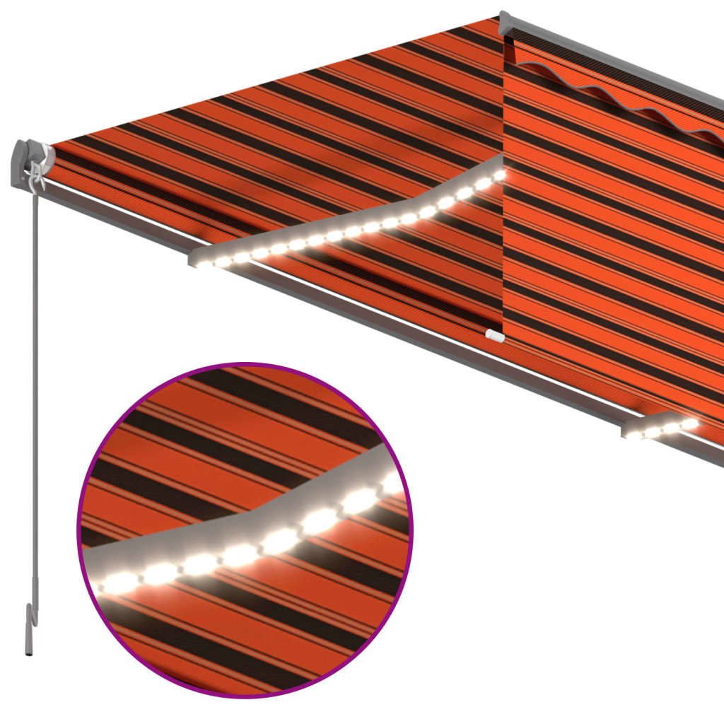 Ručně zatahovací markýza s roletou a LED 4 x 3 m oranžovo-hnědá