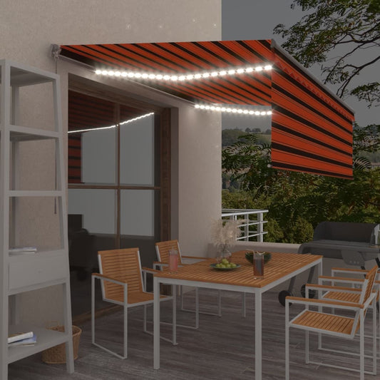 Ručně zatahovací markýza s roletou a LED 4 x 3 m oranžovo-hnědá