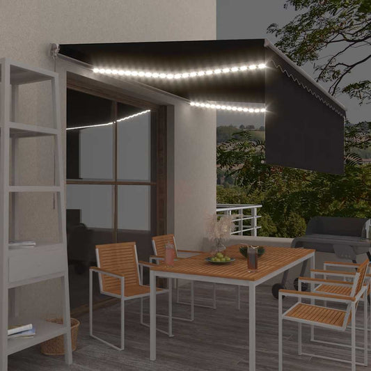 Ručně zatahovací markýza s roletou a LED 4,5 x 3 m antracitová