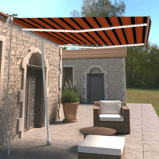 Ručně zatahovací markýza s LED světlem 300x250 cm oranžovohnědá