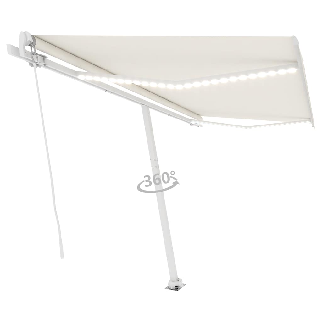 Ručně zatahovací markýza s LED světlem 400 x 300 cm krémová