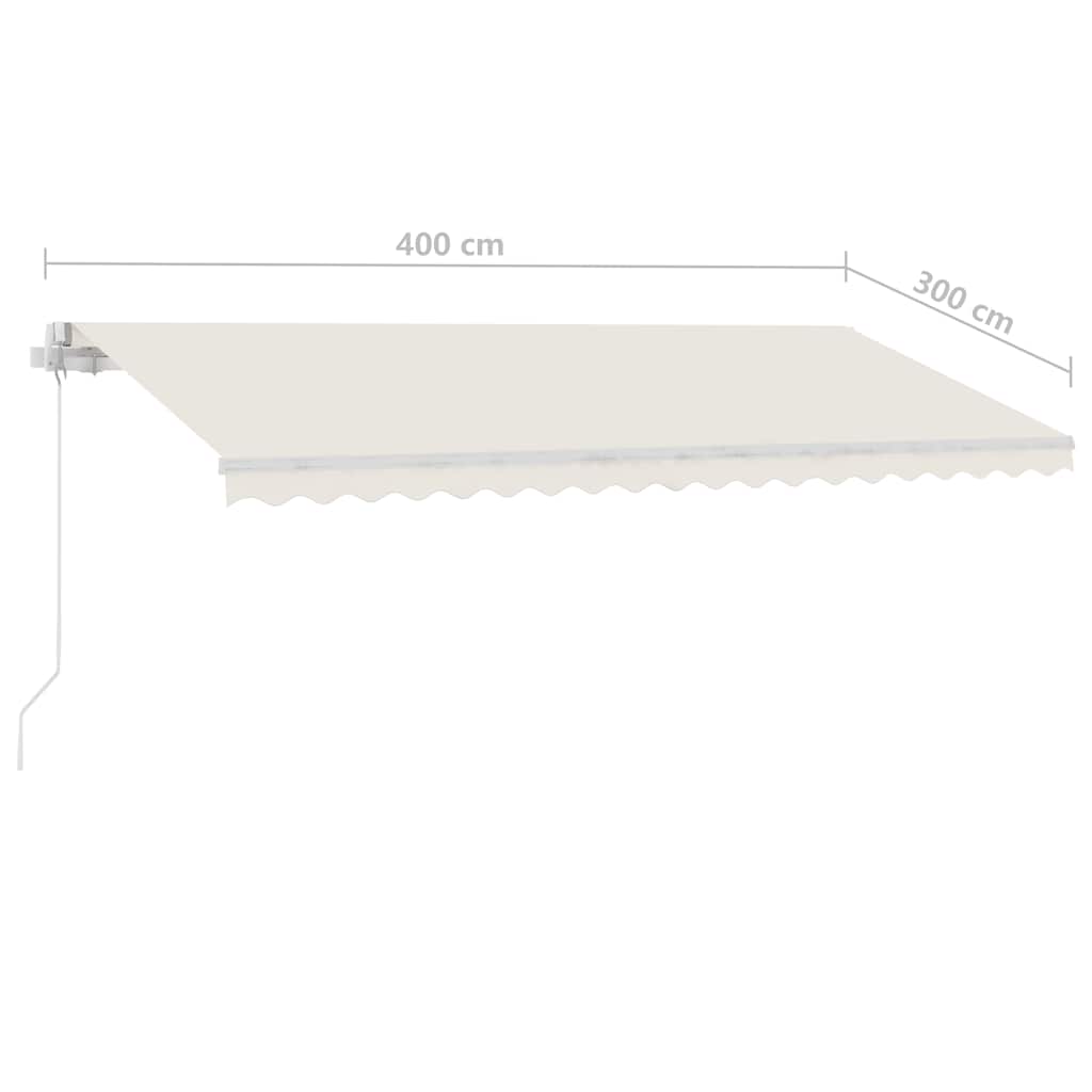 Ručně zatahovací markýza s LED světlem 400 x 300 cm krémová