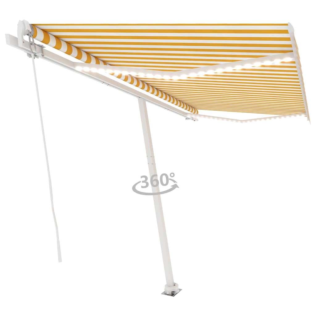 Ručně zatahovací markýza s LED světlem 400 x 300 cm žlutobílá