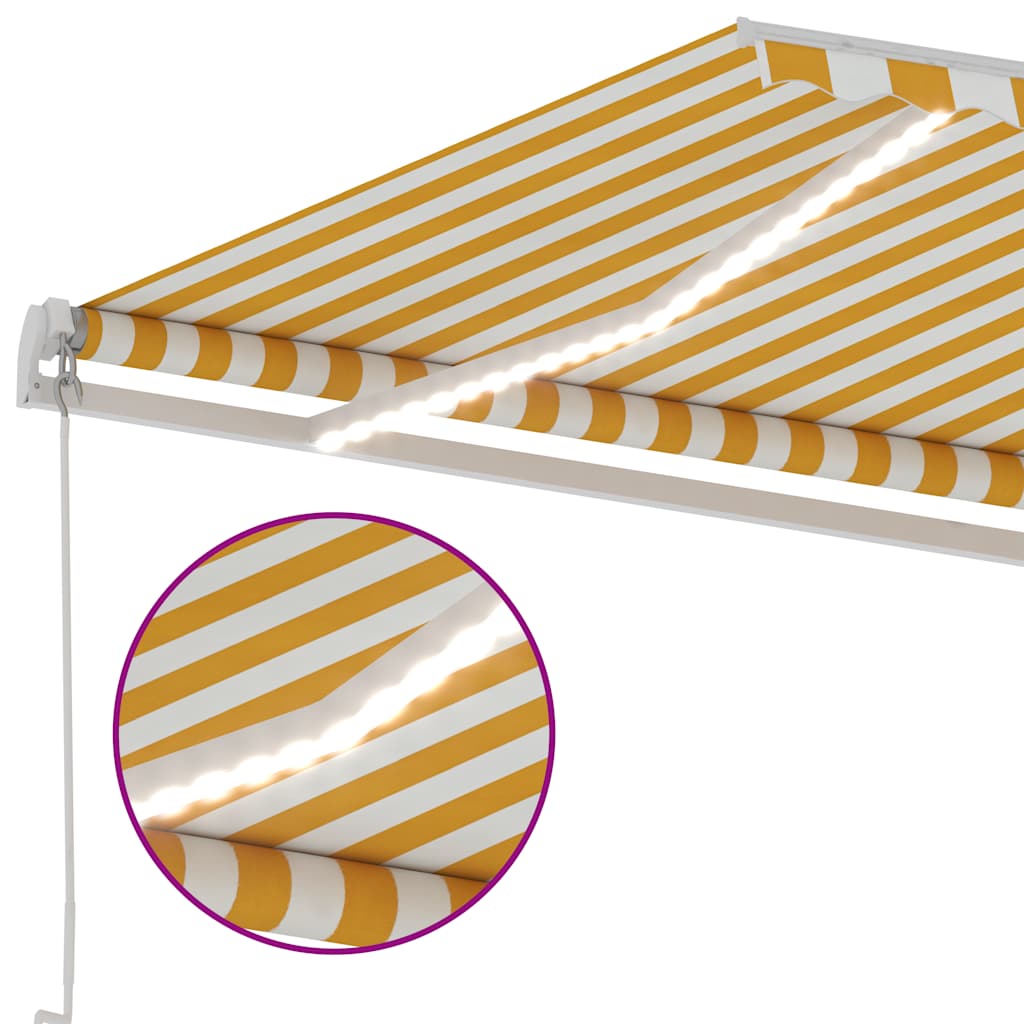 Ručně zatahovací markýza s LED světlem 400 x 300 cm žlutobílá