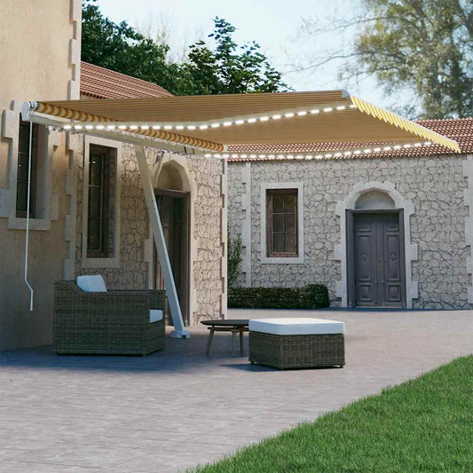Ručně zatahovací markýza s LED světlem 400 x 300 cm žlutobílá
