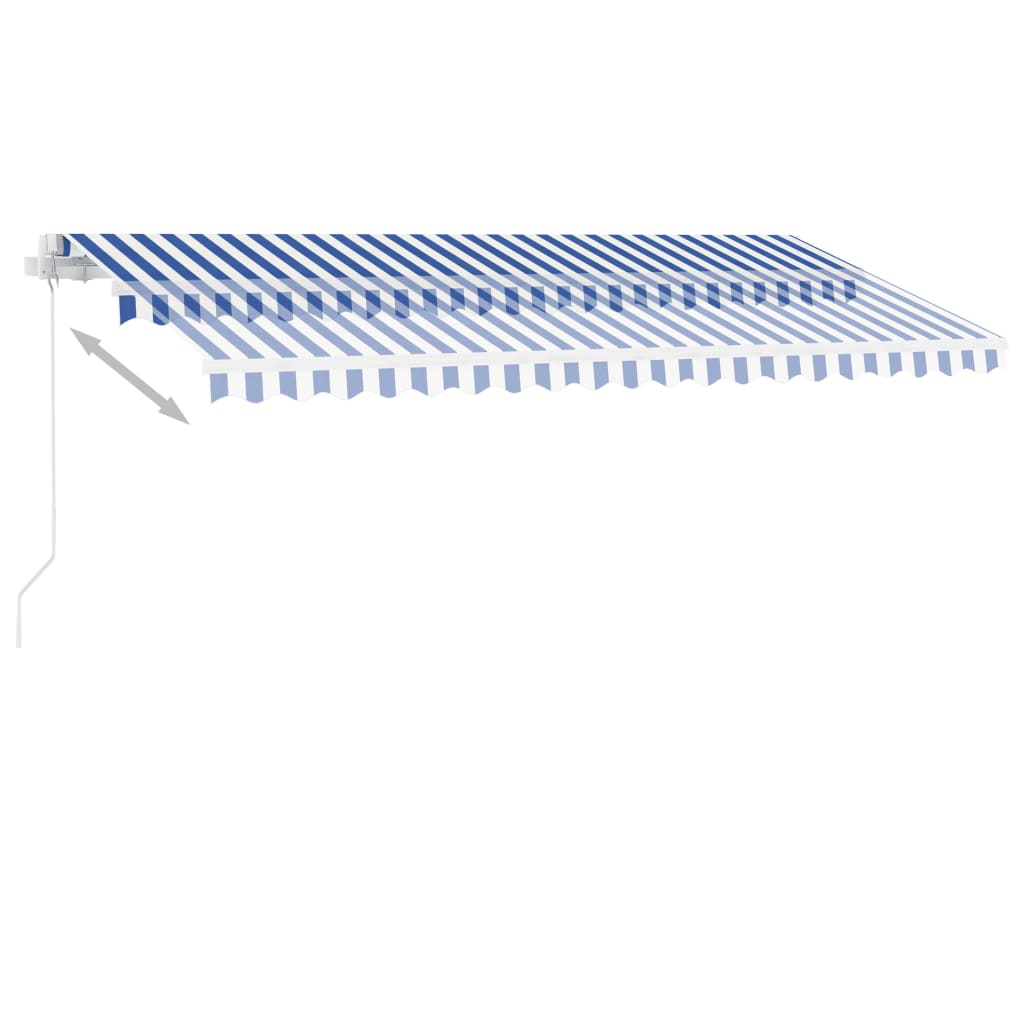 Ručně zatahovací markýza s LED světlem 450 x 300 cm modrobílá