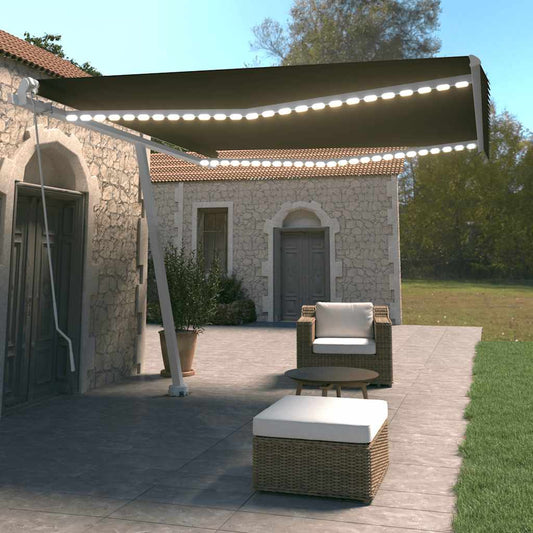 Ručně zatahovací markýza s LED světlem 400 x 350 cm antracitová