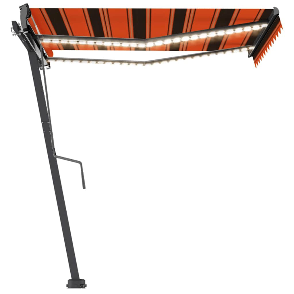Ručně zatahovací markýza s LED 300 x 250 cm oranžová a hnědá