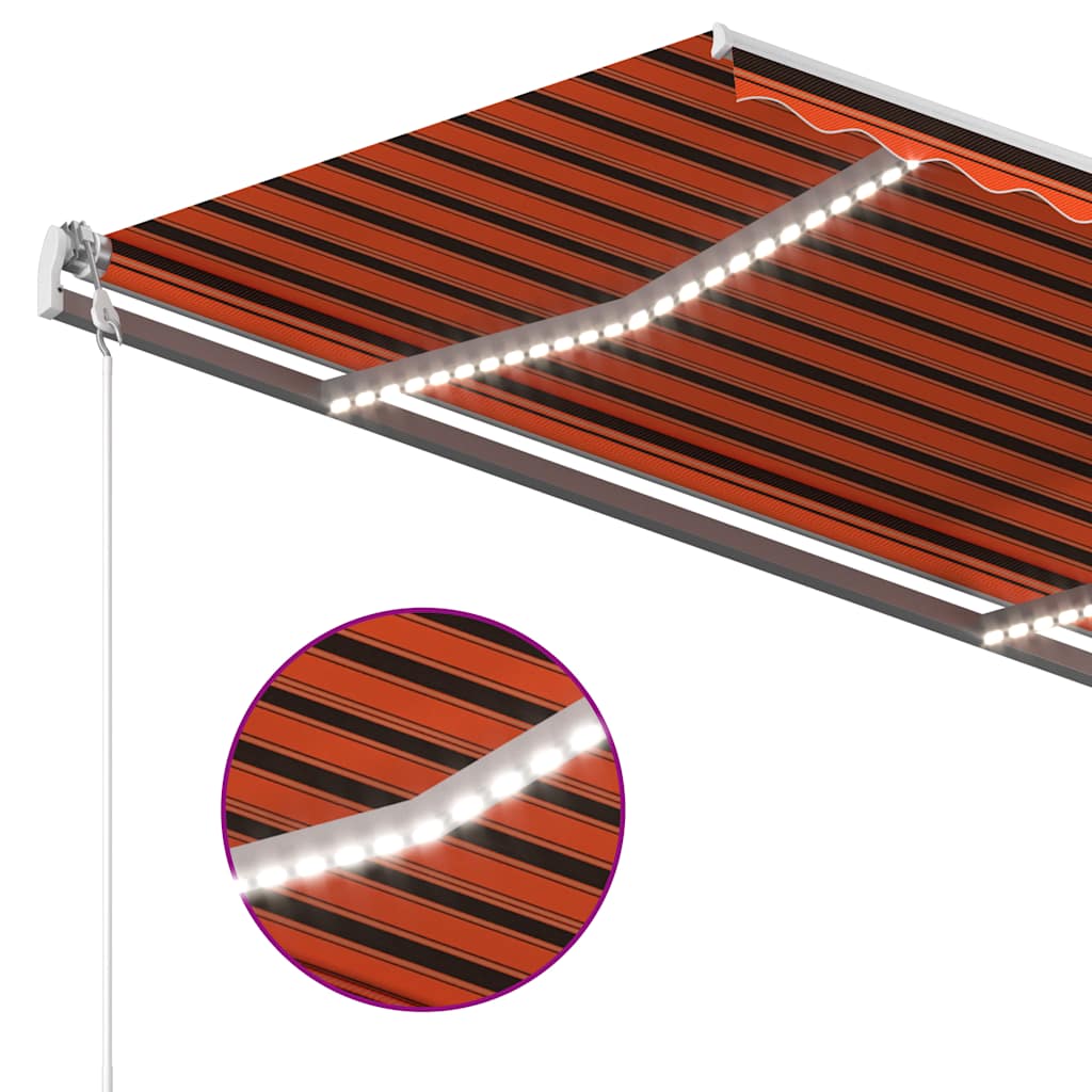 Ručně zatahovací markýza s LED 300 x 250 cm oranžová a hnědá