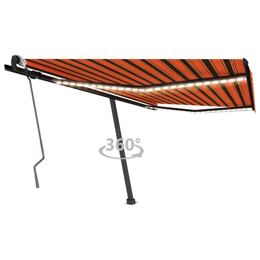 Ručně zatahovací markýza s LED světlem 450x300 cm oranžovohnědá