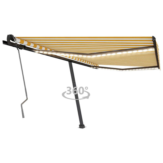 Ručně zatahovací markýza s LED světlem 450 x 350 cm žlutobílá