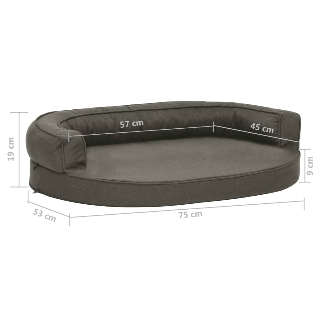 Ergonomický pelíšek pro psy 75 x 53 cm lněný vzhled tmavě šedý