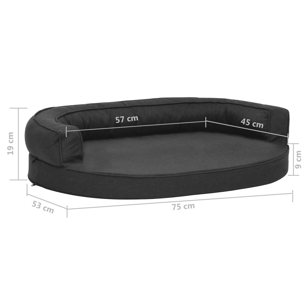 Ergonomický pelíšek pro psy 75 x 53 cm lněný vzhled černý