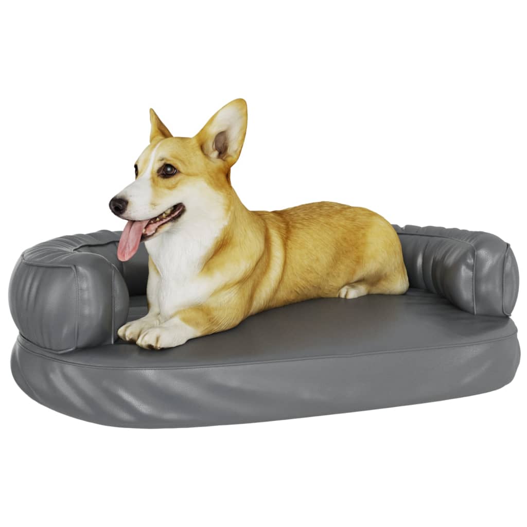 Ergonomický molitanový pelíšek pro psy šedý 75x53 cm umělá kůže