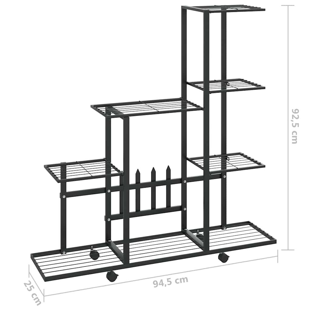 Stojan na květiny na kolečkách 94,5 x 25 x 92,5 cm černý kov