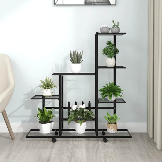Stojan na květiny na kolečkách 94,5 x 25 x 92,5 cm černý kov