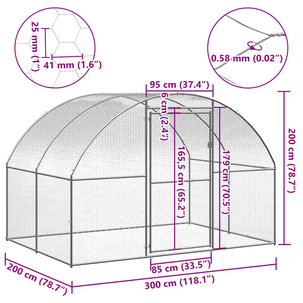 Venkovní klec pro kuřata 3 x 2 x 2 m pozinkovaná ocel