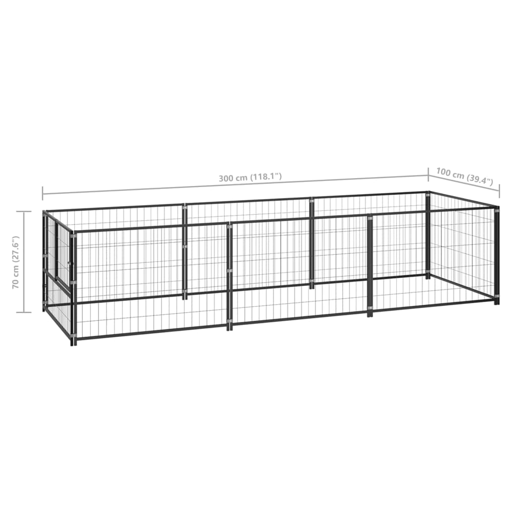 Psí kotec černý 3 m² ocel