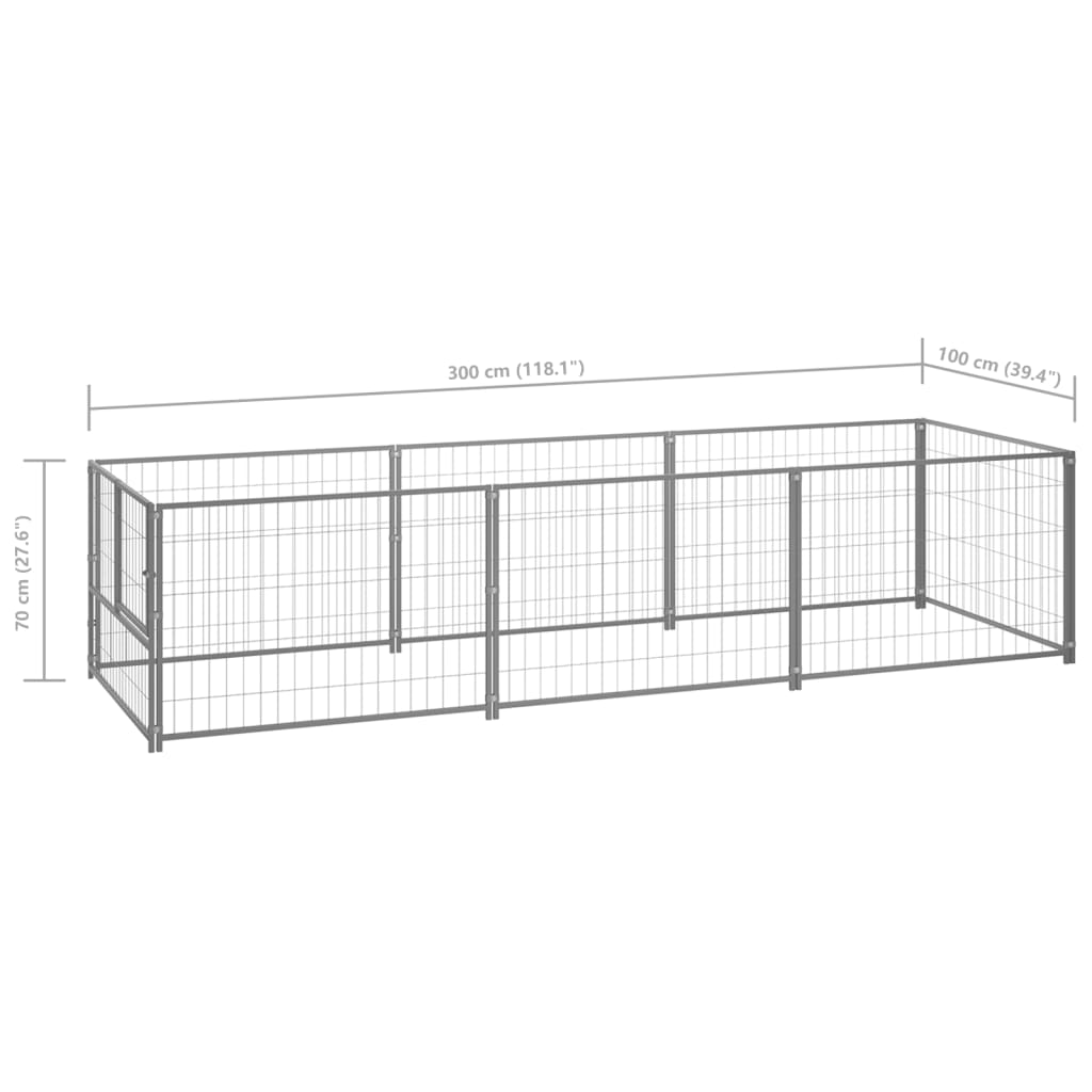 Psí kotec stříbrný 3 m² ocel