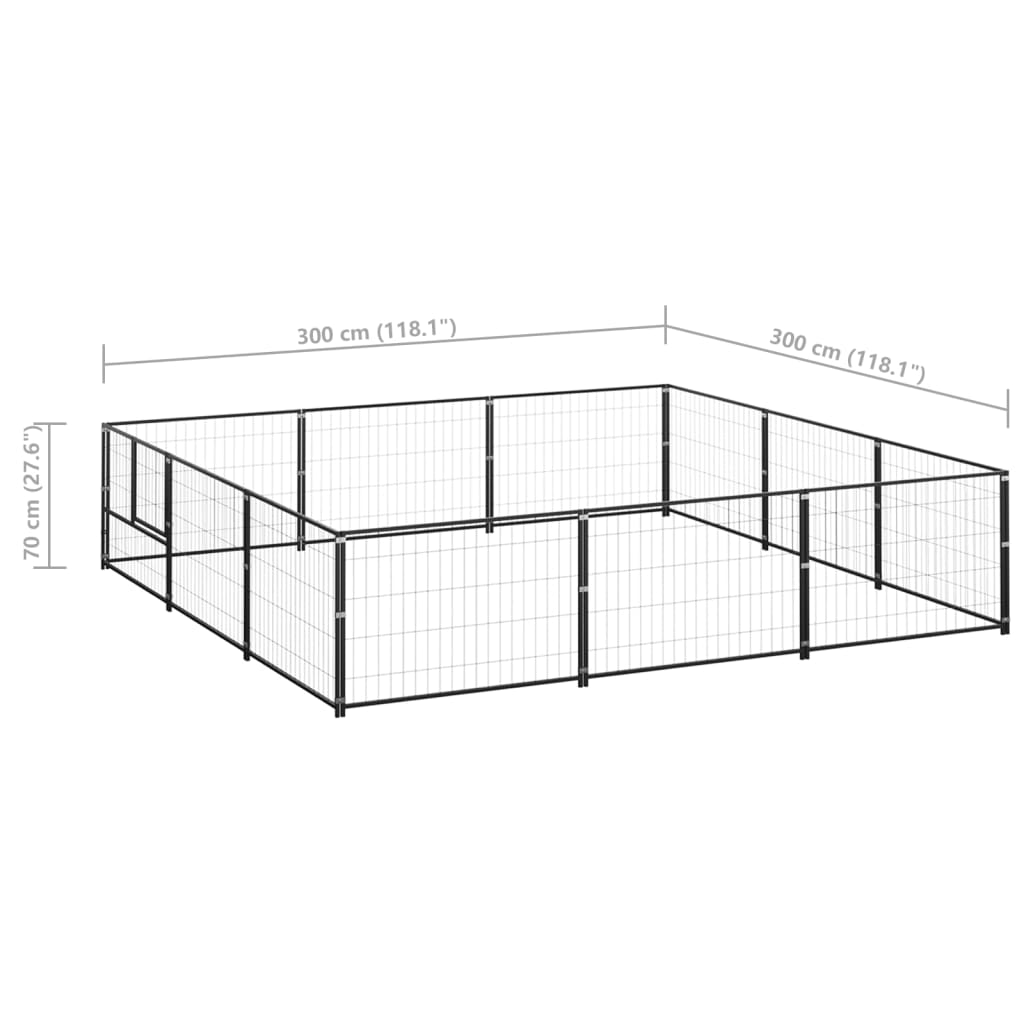 Psí kotec černý 9 m² ocel