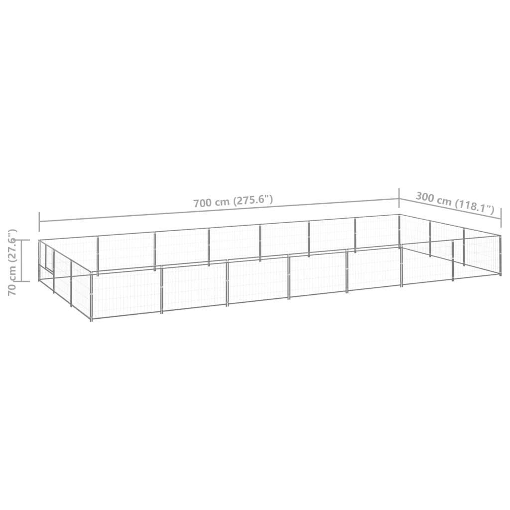 Psí kotec stříbrný 21 m² ocel