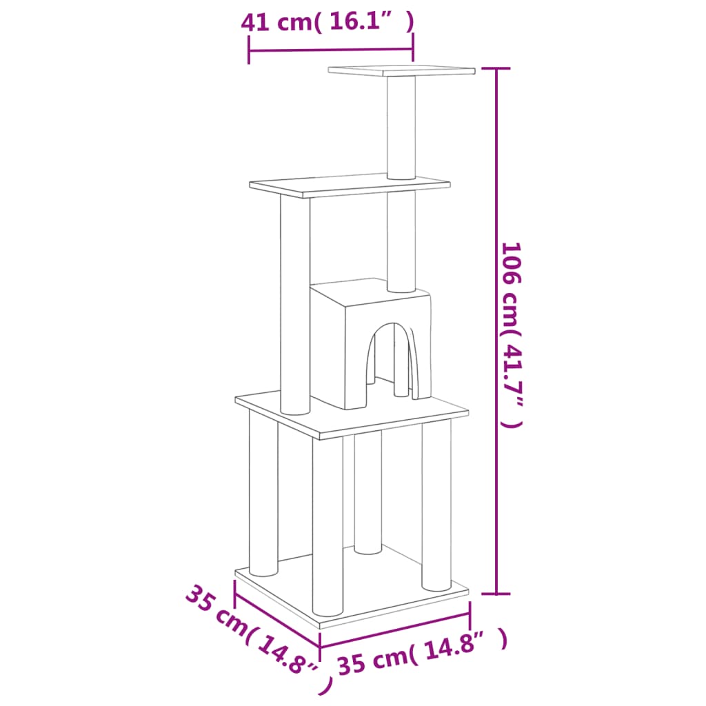 Škrabadlo pro kočky se sisalovými sloupky světle šedé 105 cm