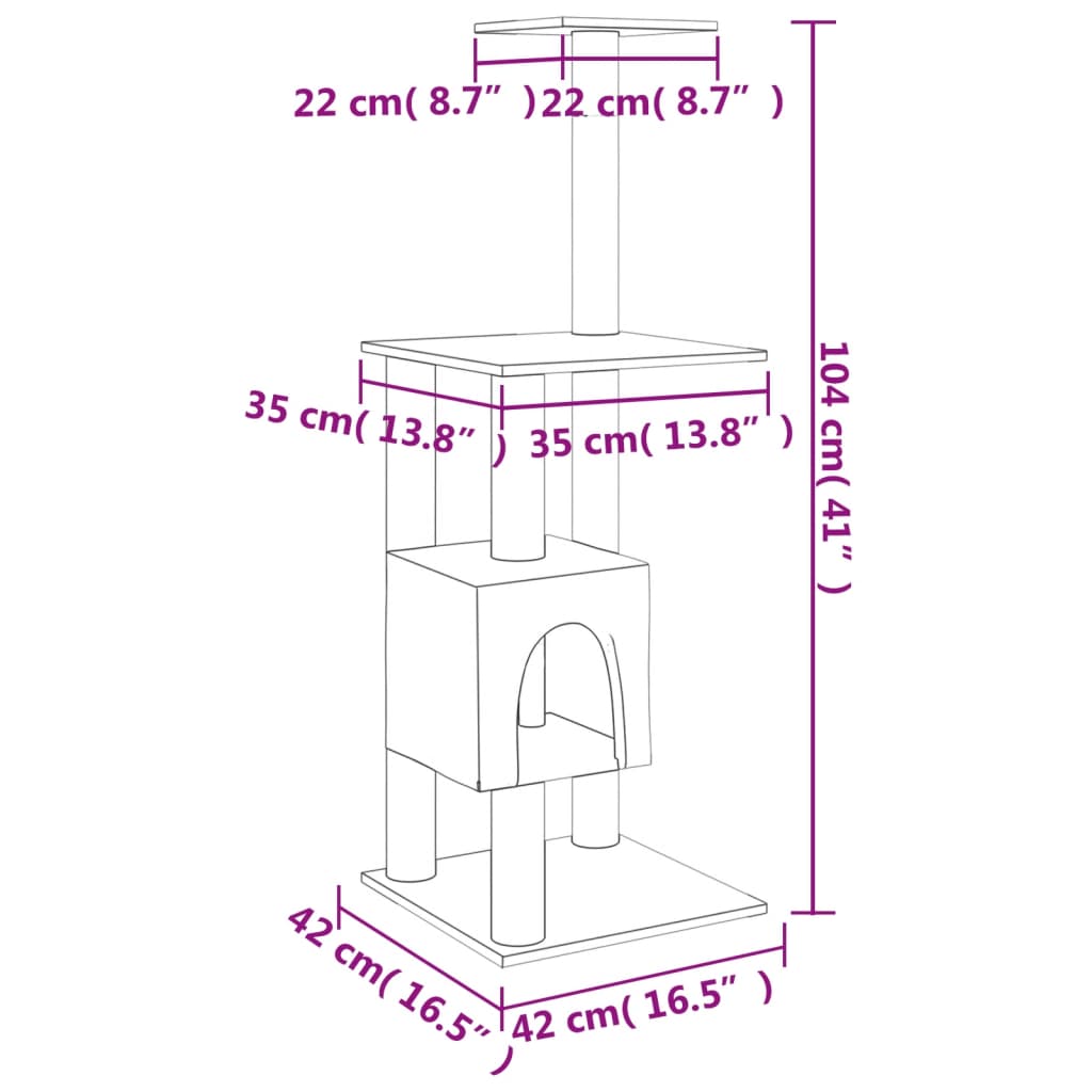Škrabadlo pro kočky se sisalovými sloupky světle šedé 104 cm