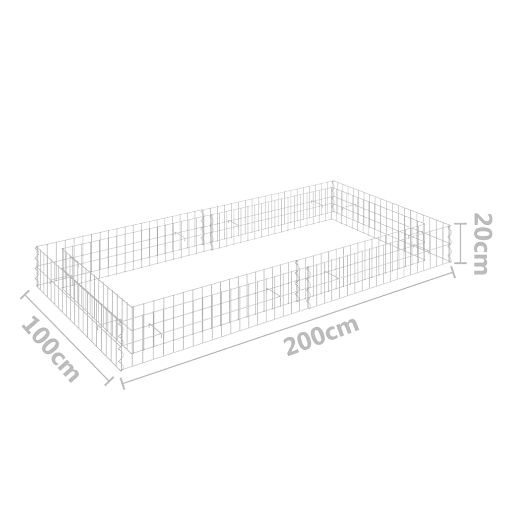 Gabionový vyvýšený záhon pozinkovaná ocel 200 x 100 x 20 cm