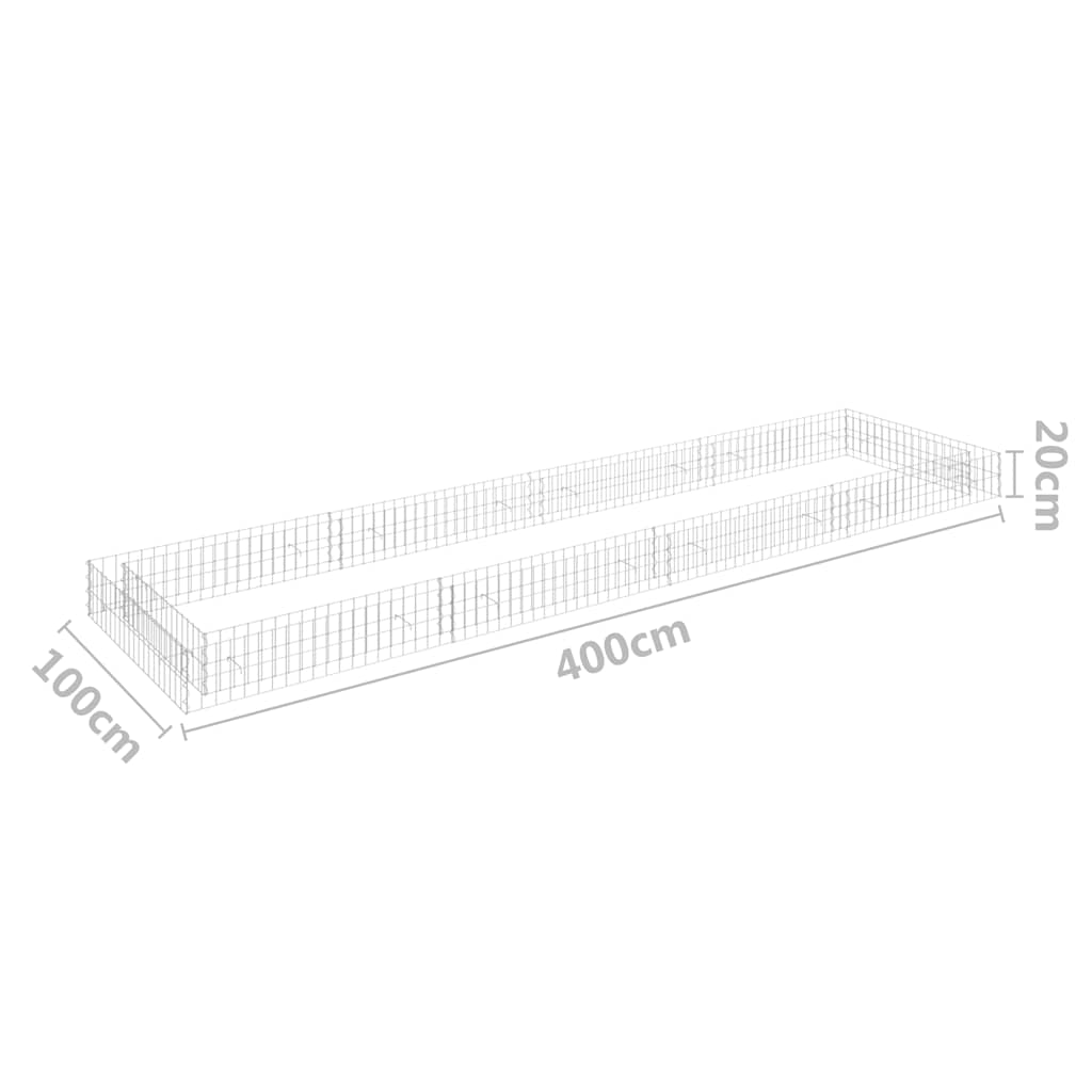 Gabionový vyvýšený záhon pozinkovaná ocel 400 x 100 x 20 cm