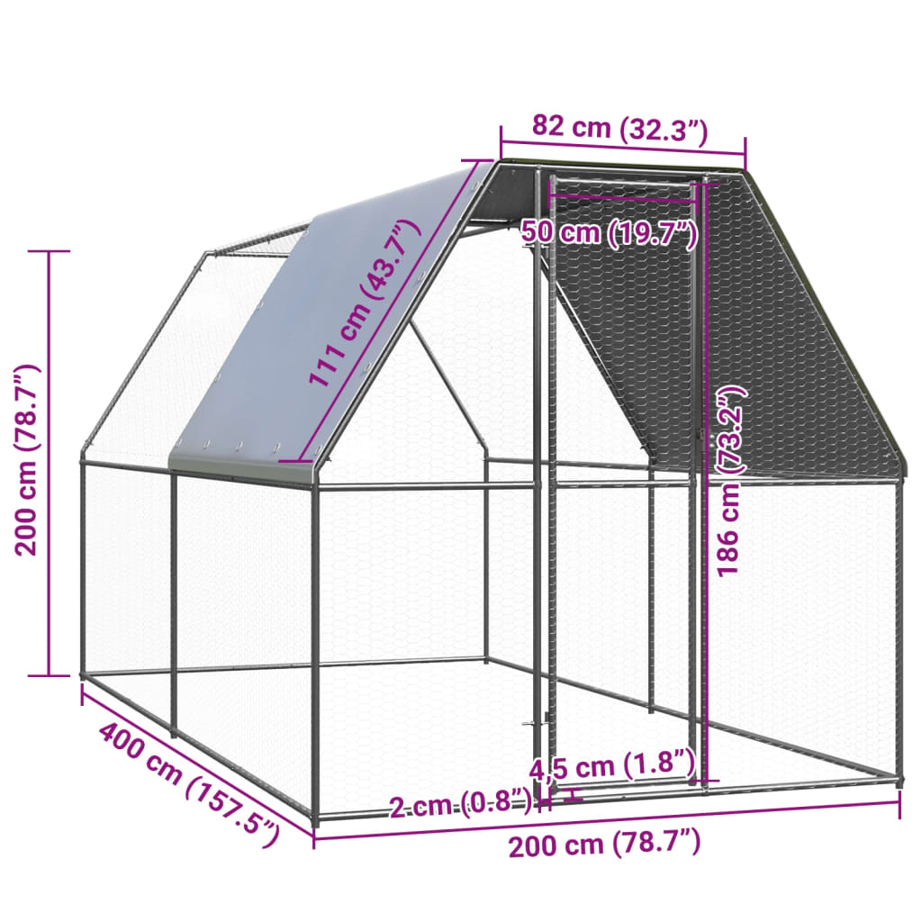 Venkovní klec pro kuřata 2 x 4 x 2 m pozinkovaná ocel