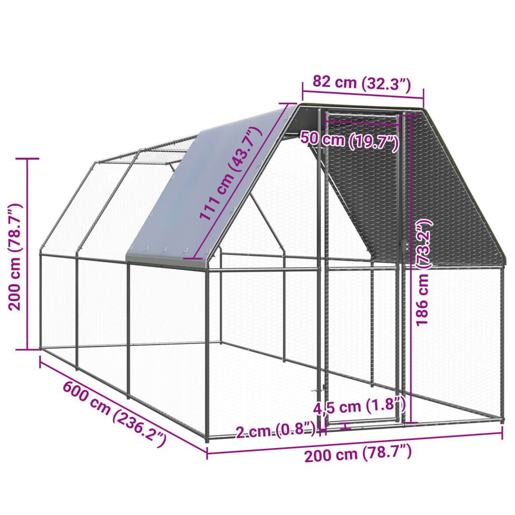 Venkovní klec pro kuřata 2 x 6 x 2 m pozinkovaná ocel