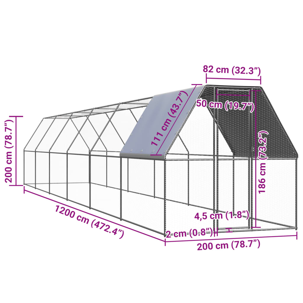 Venkovní klec pro kuřata 2 x 12 x 2 m pozinkovaná ocel