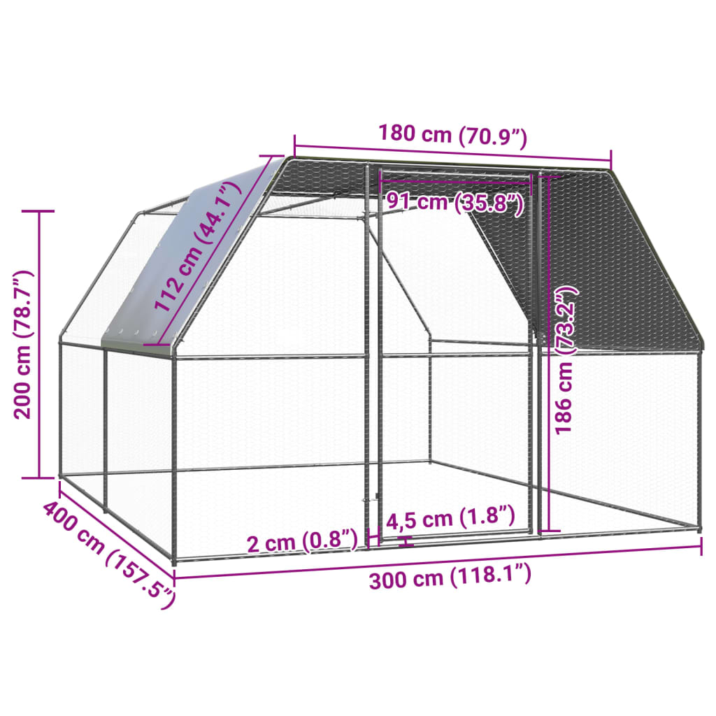 Venkovní klec pro kuřata 3 x 4 x 2 m pozinkovaná ocel