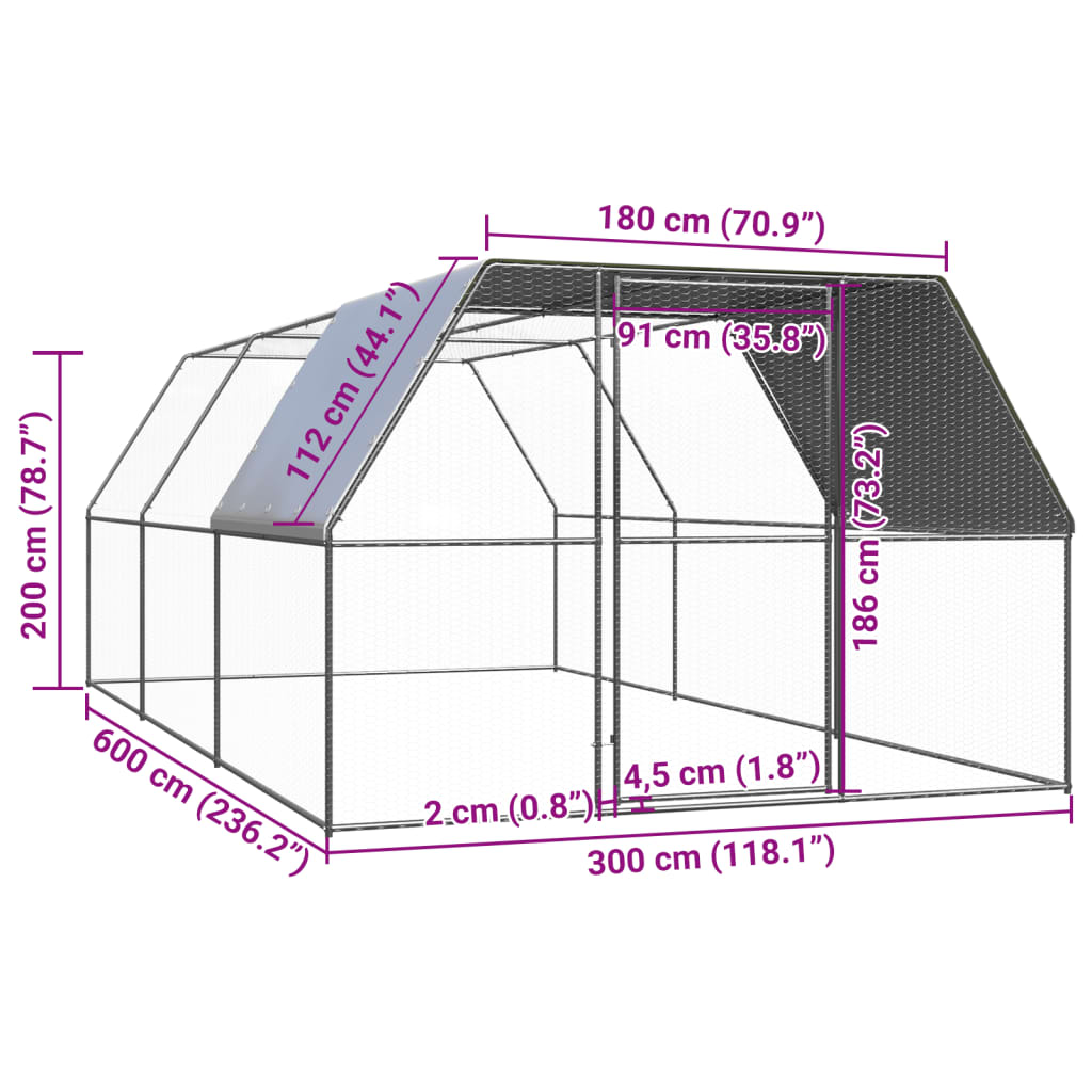 Venkovní klec pro kuřata 3 x 6 x 2 m pozinkovaná ocel