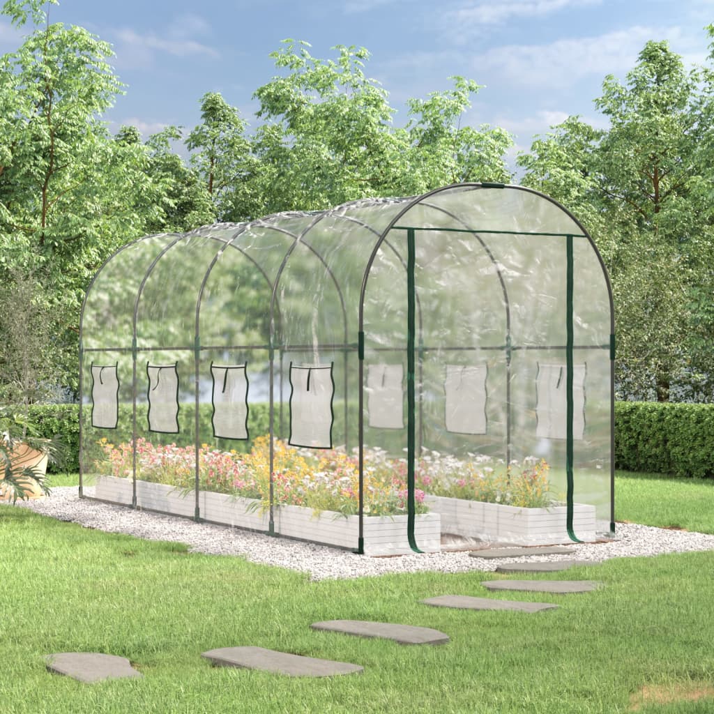 Skleník průhledný 160 x 400 x 190 cm PVC práškově lakovaná ocel